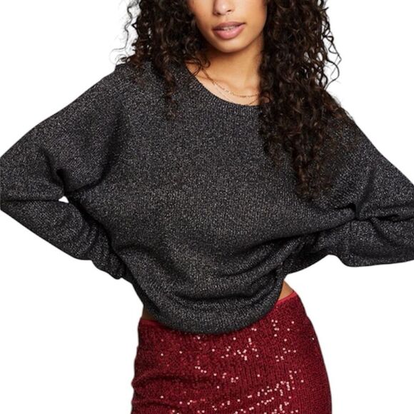 NEW Chaser Raglan Long Sleeve Stardust Metallic Thermal Scoopneck Blouse Black M - Picture 1 of 14